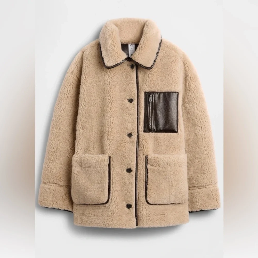 Gap × Sandy Liang Reversible Vegan Leather Sherpa Jacket - Picture 1 of 7